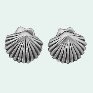 Seashell Earrings Sterling Silver Tiny Mini Posts Studs Clam Shell Beach