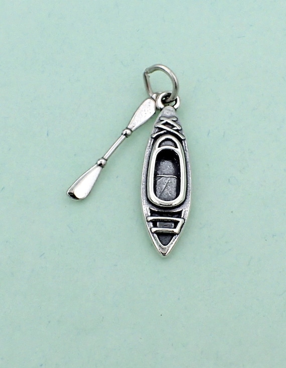 Canoe with Paddle Boat Charm Water Sports Sterling Silver Canoe with Paddle Boat Charm Water Sports Sterling Silver