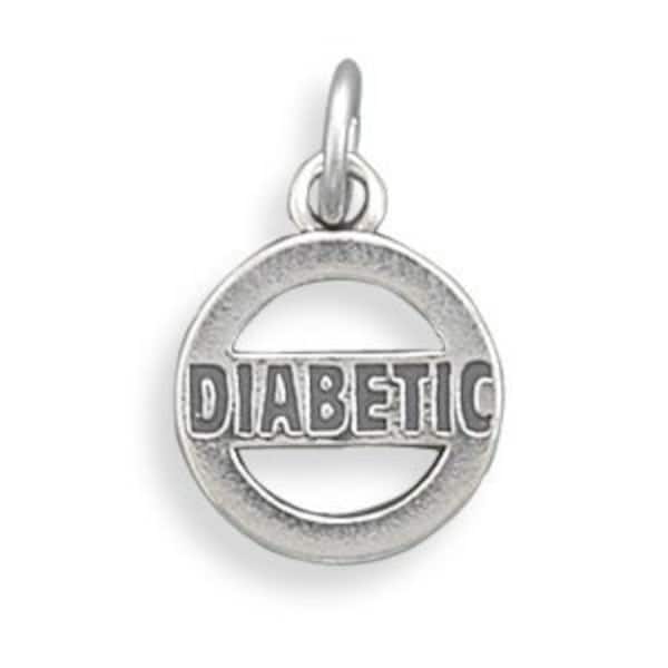 Diabetic Charm Sterling Silver Pendant Word in a Circle Medical Alert