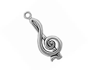 Music Note Treble Clef Charm Sterling Silver Pendant