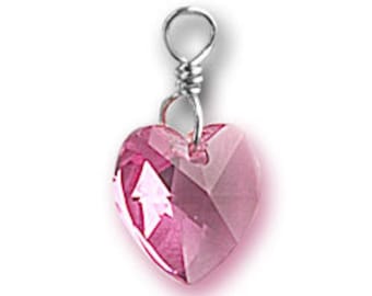 Pink Swarovski Crystal Heart Charm with Sterling Silver