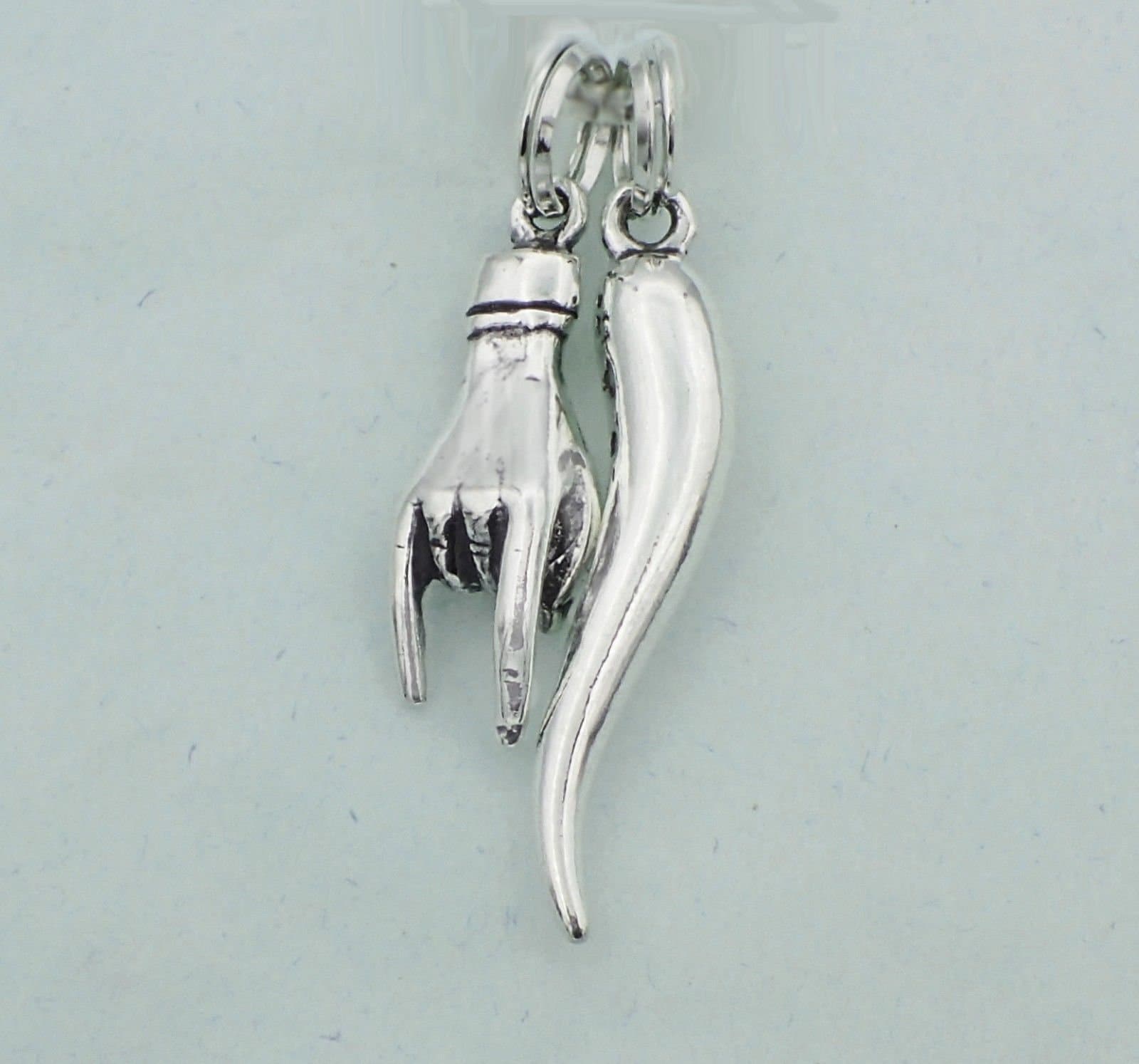 Italian Horn & Italian Hand Charm 925 Sterling Silver 1 pair Etsy