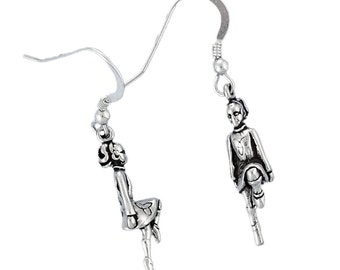 Sterling Silver Irish Step Dancer Earrings Dangle Charms with French Hooks