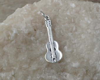 Guitar Charm 925 Sterling Silver Pendant Music Musician Musical Instrument