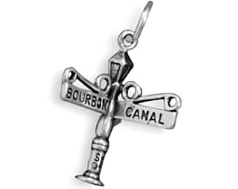 Bourbon & Canal Street Sign New Orleans Charm Sterling Silver Pendant