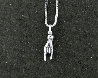 Sterling Silver Italian Good Luck Hand Sign Necklace Charm Pendant Box Chain MANO CORNUTO