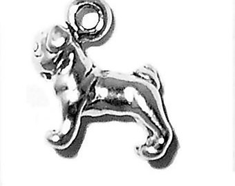 Pug Dog Charm Sterling Silver Pendant Mini Tiny