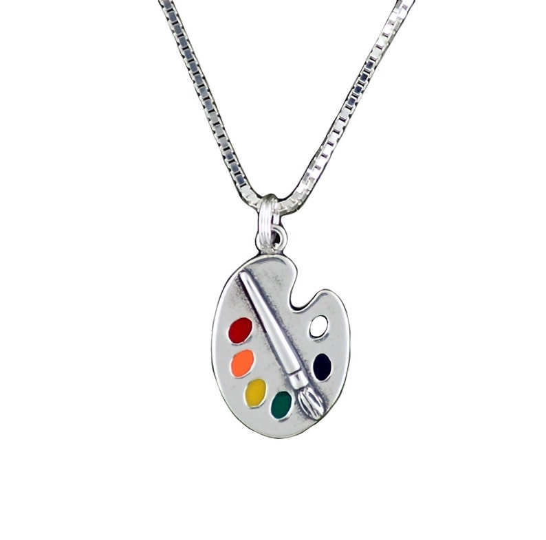 Sterling Silver Art Paint Palette Charm Pendant Necklace Etsy