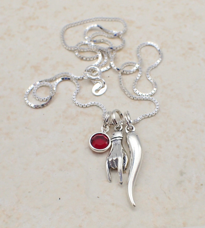 Italian Good Luck Necklace Sterling Silver Crystal Accent Mano Etsy