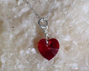 Red Swarovski Crystal Heart Charm with Sterling Silver