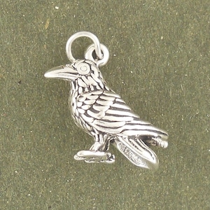 Sterling Silver Raven Charm Pendant Crow Bird 3D
