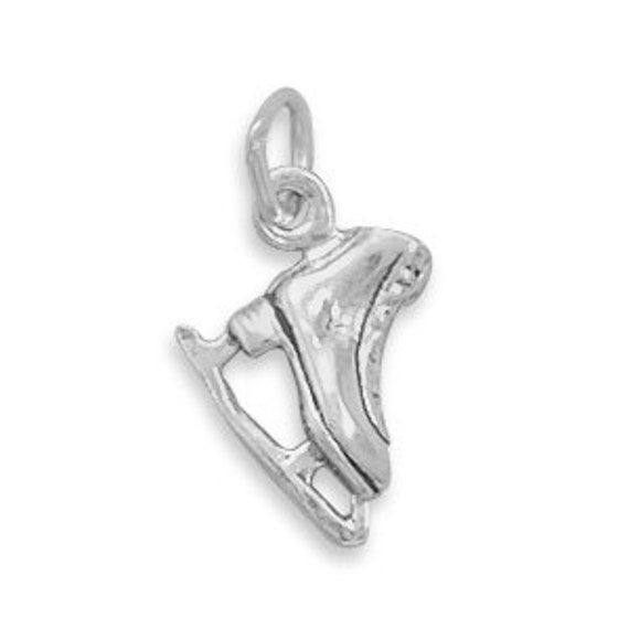925 Sterling Silver 3-D Ice Skate Polished Charm Pendant 12mm x 12mm