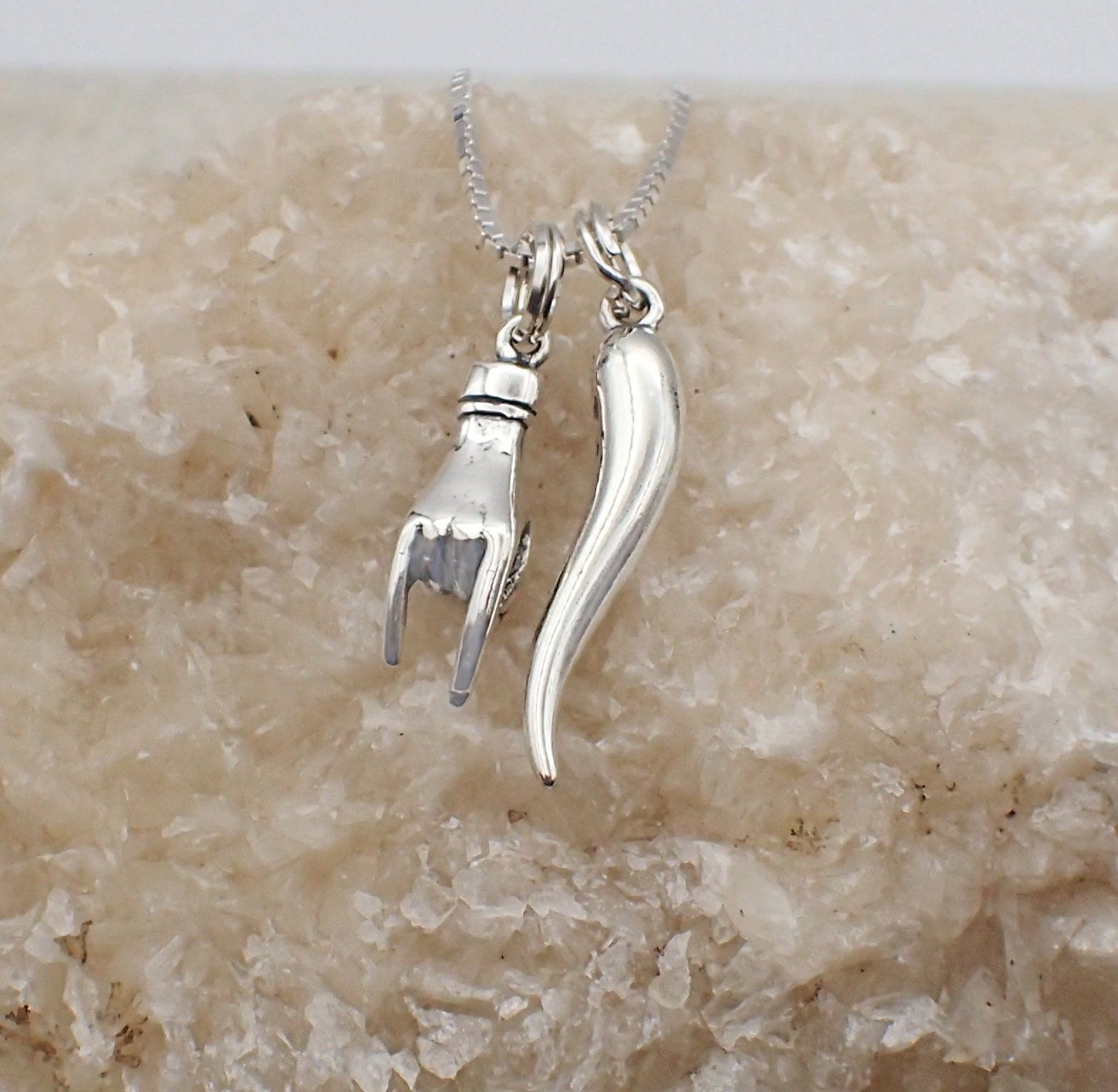 Italian Good Luck Necklace Sterling Silver Mano Cornuto Hand Etsy