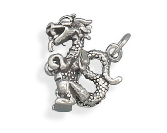 Sterling Silver Dragon Charm Pendant 3d Animal Fantasy Fairytale Reptile