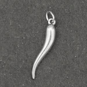 Italian Horn Charm Sterling Silver Pendant 3D Good Luck cornicello cornetto