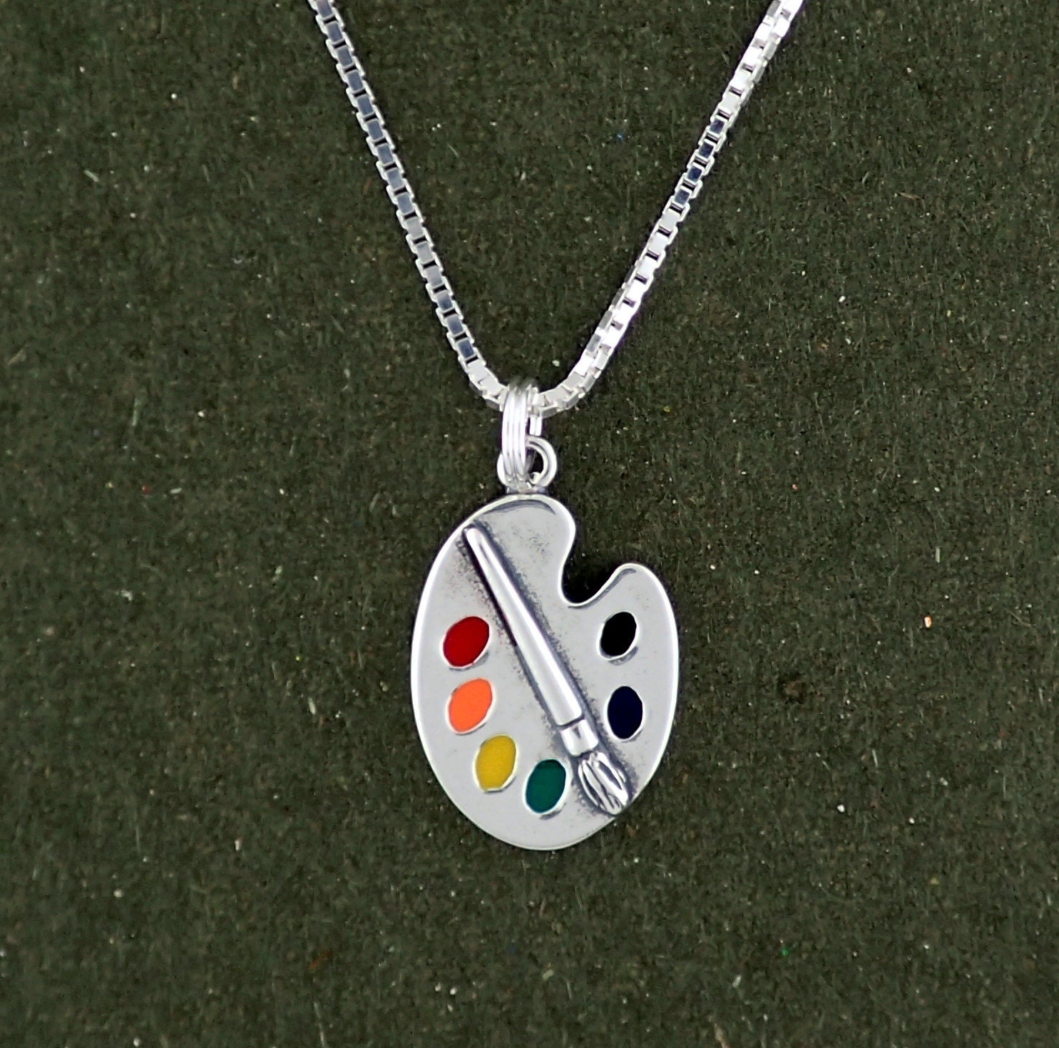 Sterling Silver Art Paint Palette Charm Pendant Necklace Etsy