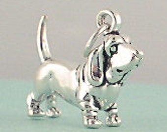 Basset Hound Dog Charm Sterling Silver Pendant Mini Tiny