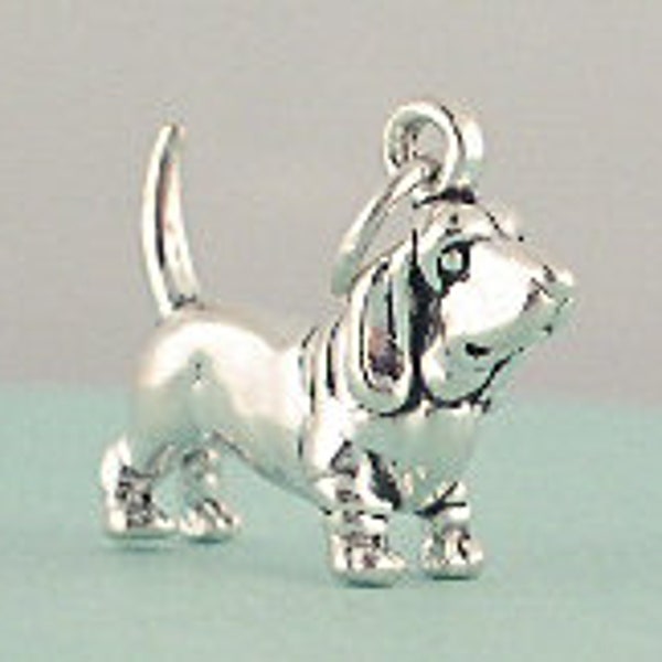 Basset Hound Dog Charm Sterling Silver Pendant Mini Tiny