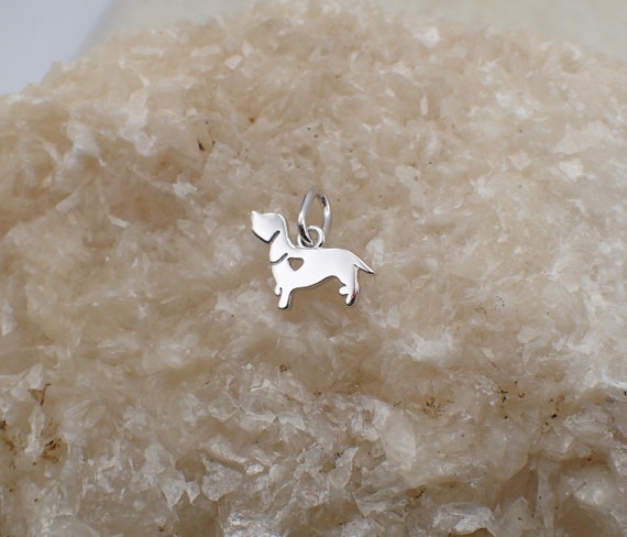 Dachshund with Heart Cutout Pendant Sterling Silver for Bracelet Dog Puppy Doxie
