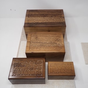 Hand Carved Nesting Boxes Set of 4 Floral Design - Slide Open on the Bottom