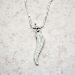 Italian Horn Pendant Necklace Sterling Silver Cornicello Cornetto Charm