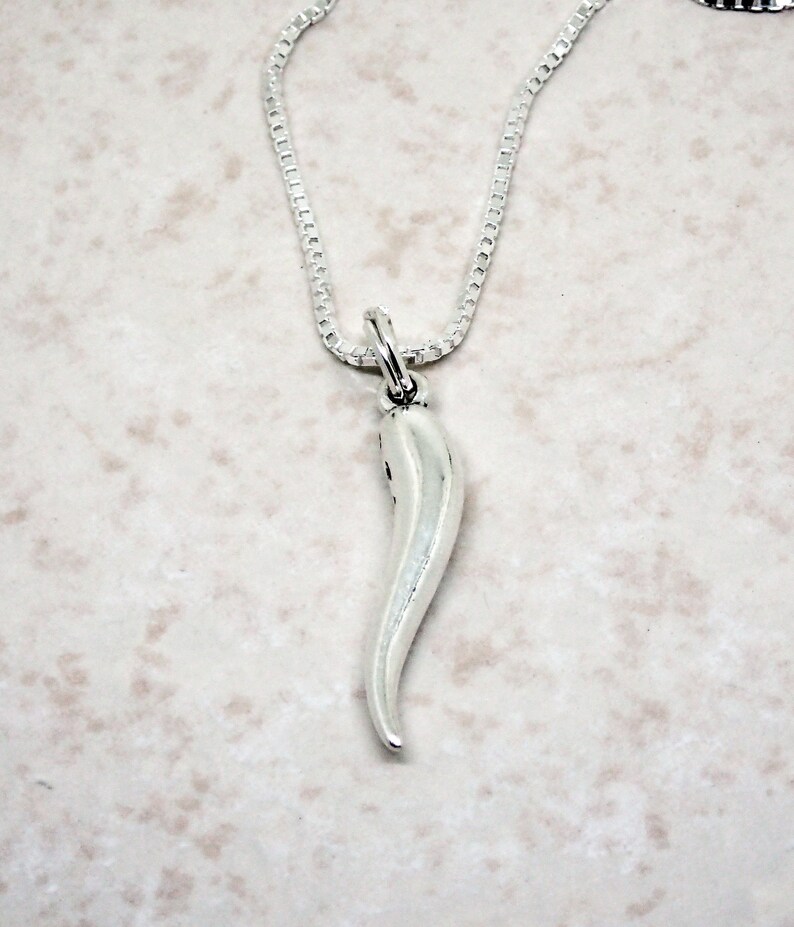 Italian Horn Pendant Necklace Sterling Silver Cornicello Etsy