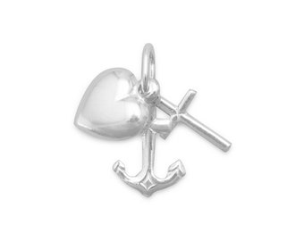 Cross Anchor Heart Pendant Sterling Silver Faith Hope Charity Charm Religious