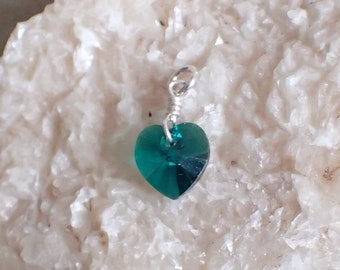 Green Swarovski Crystal Heart Charm with Sterling Silver