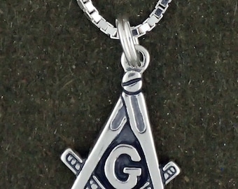 Sterling Silver Masons Symbol Freemasons Charm Pendant Necklace