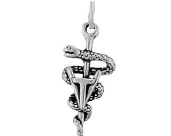 Vet Tech Veterinary Caduceus Charm Sterling Silver Pendant Animal Pet Veterinarian