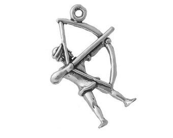 Archer Archery Charm Sterling Silver Bow and Arrow Pendant 3d