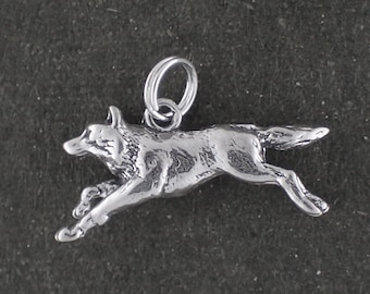 Sterling Silver Wolf Charm Pendant 3D Running Animal