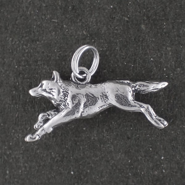 Wolf Charm Sterling Silver Pendant 3D Running Animal