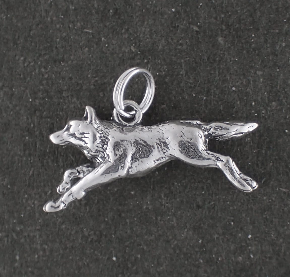 Wolf Charm Sterling Silver Pendant 3D Running Animal