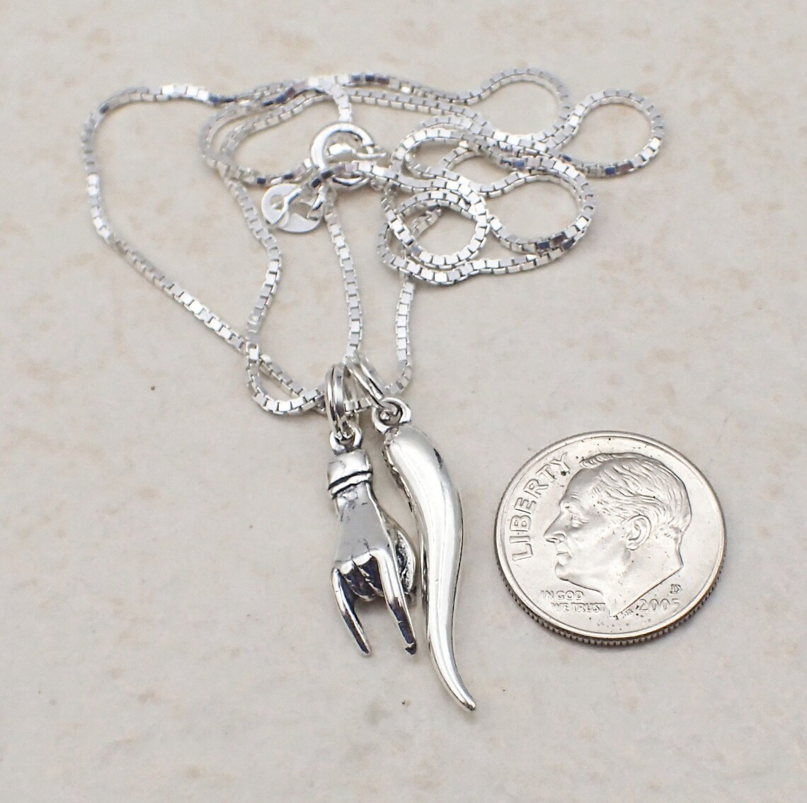 Italian Good Luck Necklace Sterling Silver Mano Cornuto Hand Etsy