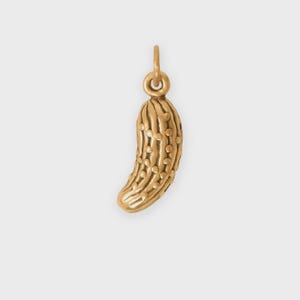 Pickle Charm Gold Plated Sterling Silver Pendant 3D Sweet Dill Cucumber