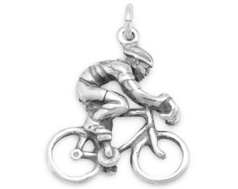 Cyclist Charm Sterling Silver Pendant 3d Bicycle Rider