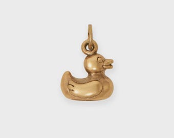 Duck Charm Gold Plated Sterling Silver Pendant Rubber Duckie Ducky 3D