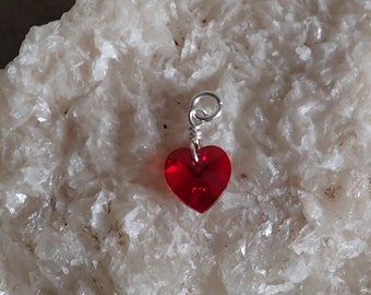 Red Swarovski Crystal Heart Charm with Sterling Silver