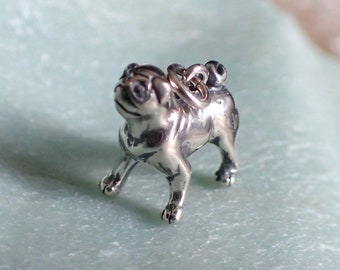 Sterling Silver Dog Pug Charm 3D Pendant Animal Pet