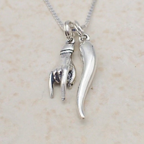 U7 Halskette für Herren Blau Hörner Anhänger für Damen 3D Chili Italien Horn Halskette Edelstahl Herren Cornicello Anhänger Glücksbringer Kette Horn Kettenanhänger Collier Modeschmuck für Weihnacht