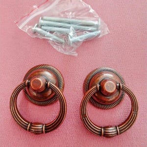 Rustieke antieke koperen ringgreep | Vintage ladeknop | Landelijke keukenkastgreep | Luxe meubelkastbeslag