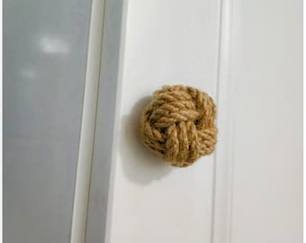 Handmade Jute Rope Drawer Pull Cabinet Handle | Rustic Boho Door Knob | Natural Woven Furniture Handle for Dresser Wardrobe