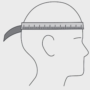 Puede incluir: Dibujo lineal de una cabeza con una cinta m&eacute;trica alrededor. La cinta, marcada en cent&iacute;metros, se utiliza para medir la circunferencia de la cabeza para el tallaje de sombreros.