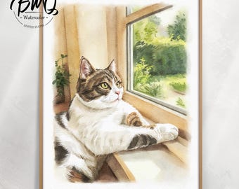Custom Hand-Drawn Watercolor Cat Portrait from Photo, Cat Memorial Gift, Gift for Pet Lovers, Pet Loss Gift