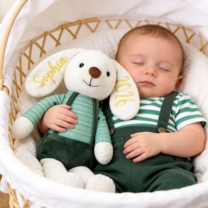 Personlig broderad kanin med namn, namngiven påskhare, monogramerad kanin, barnrumsdekor, babyshowerpresent, present till nyfödd, påskpresent till bebis