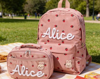 Personalized Corduroy School set - Backpack and Lunchbag,Back to School Gift,Toddler Book Bag, School Lunch Bag ,Kids Backpack with name