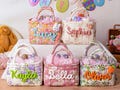 Personalized Flower Easter Basket,Quilted Spring Egg Hunt Bucket,Boys Girls Easter Baskets,Baby Shower Gift,Easter gift for kid