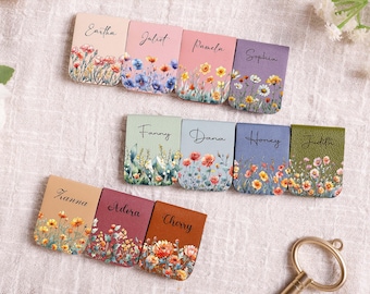 Marque-pages en cuir personnalisés, marque-page magnétique avec fleur de naissance, marque-page prénom personnalisé, accessoire de livre, cadeau pour amateur de lecture, cadeaux pour elle