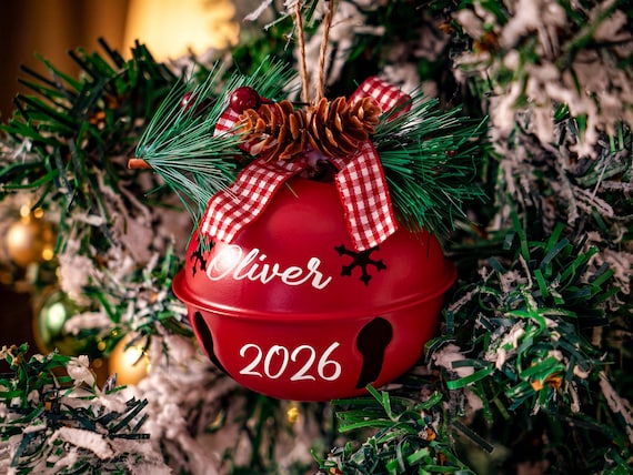 Custom Jingle Bell Ornament,  Personalized Christmas tree Decor  with name, Family Christmas Gift For